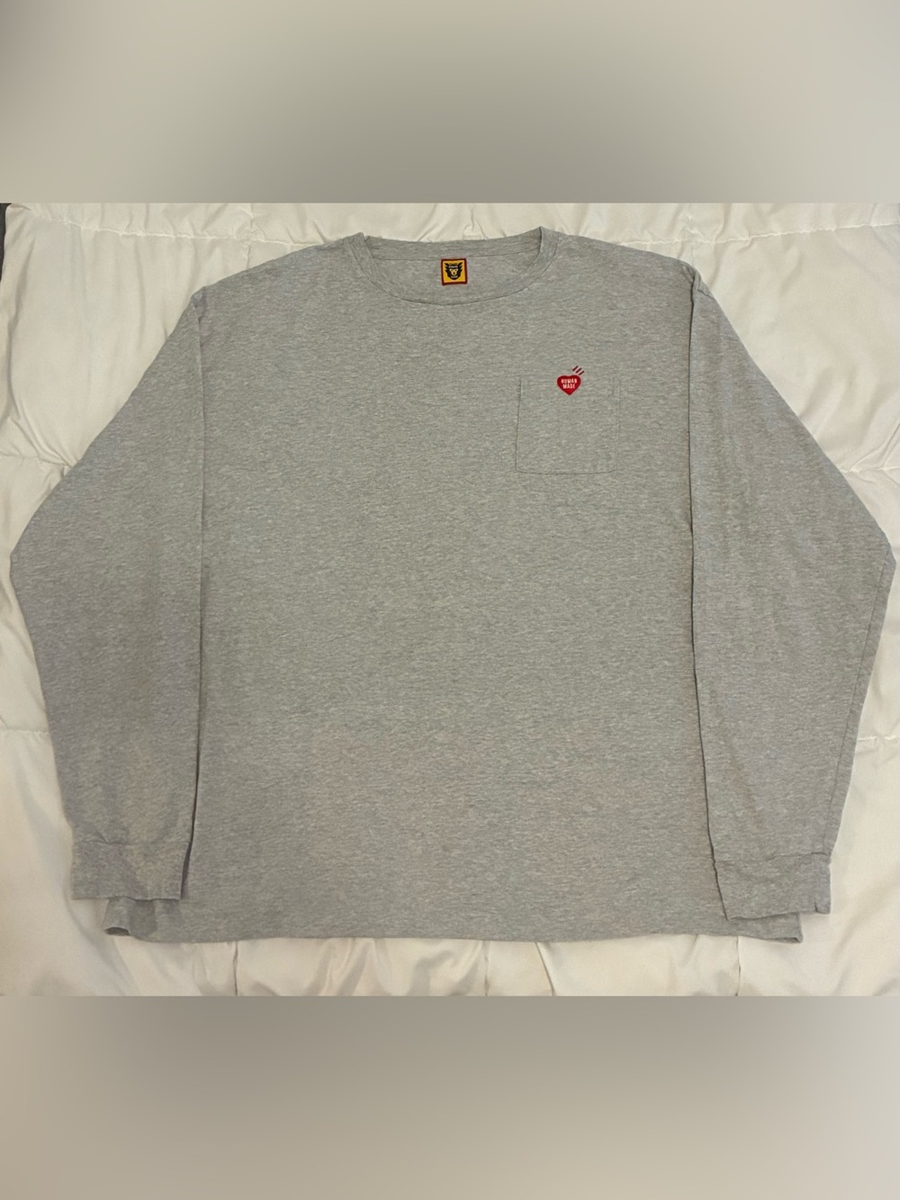 Human Made Men's Classic Heart Pocket Tee Long Sleeve in Gray Size XXL